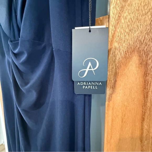 Adrianna Papell Sleeveless Tuxedo Twist Front Prom Gown MOB Navy Evening Dress 8 - Picture 6 of 15